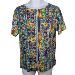 VTG Colorful 90s Sakura Sport Top Festival Sz M Boho Retro Casual Tribal